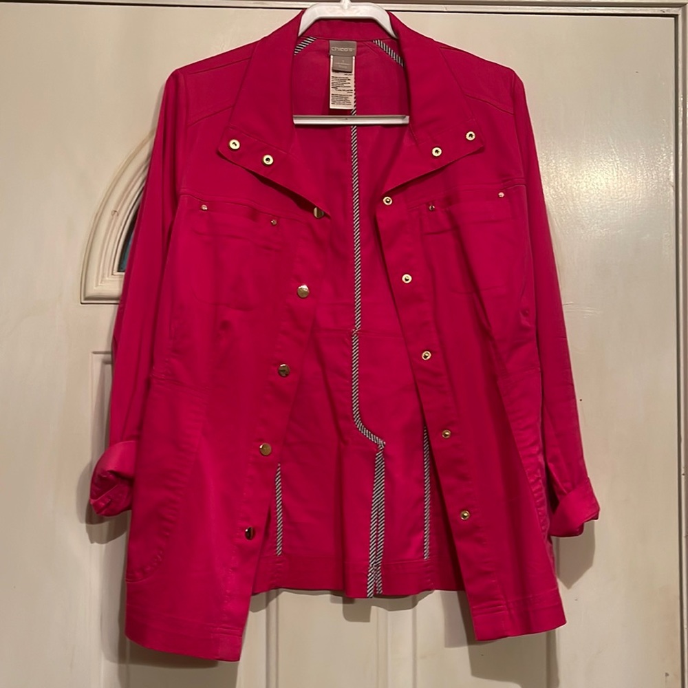 Chico’s Luxury Pink Twill Jacket. Chico’s Size 1. US Size M or 8/10.